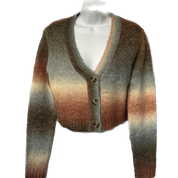 Garage Fuzzy Cardigan V Neck Button Up Cropped Size S Green Rust New NWT - Picture 3 of 6